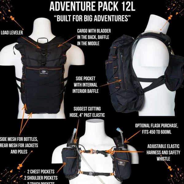 Orange Mud Adventure Pack schwarz 12 Liter Trailrunning- und Bike-Rucksack inkl. Trinksystem / Trink