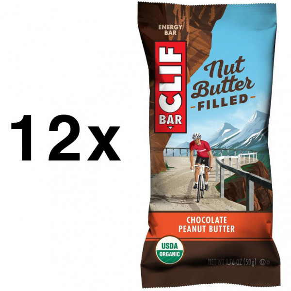 12x Clif Bar Energieriegel Nut Butter Filled Chocolate Peanut Butter Schokolade-Erdnuss im praktisch