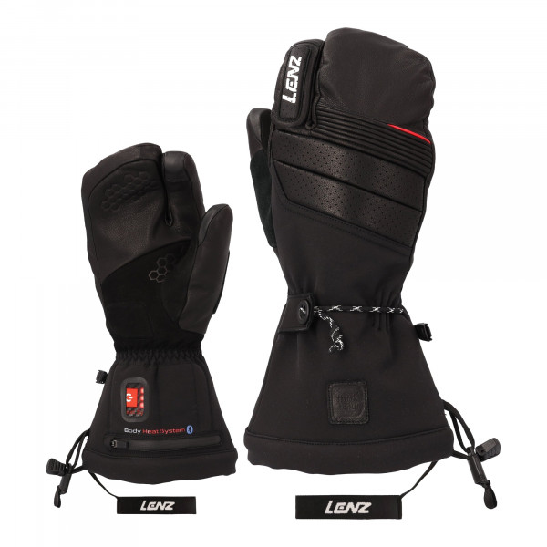 Lenz Heat Glove 9.0 Lobster Finger Cap Men beheizbare Handschuhe Ziegenleder / Schafwolle, ohne Akku
