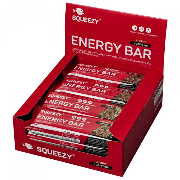 SQUEEZY Energy Bars Kirsche+Koffein Energieriegel Box (12 x 50 g)
