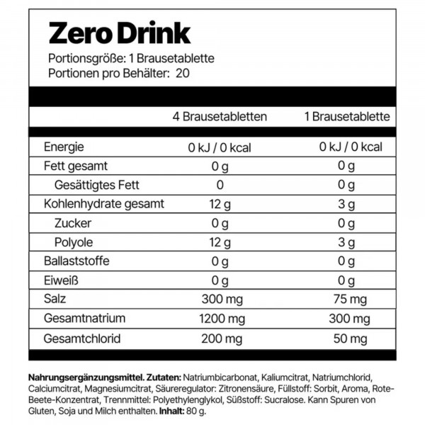 4ENDURANCE ZERO Elektrolytmischung aus Brausetabletten Citrus (20 Stück)