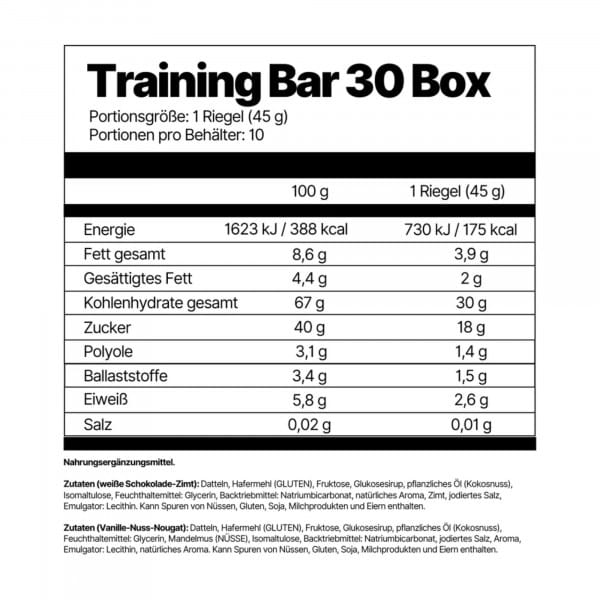4ENDURANCE Training Bar 30 Box Energieriegel White Chocolate-Cinamon (10 x 45 g)