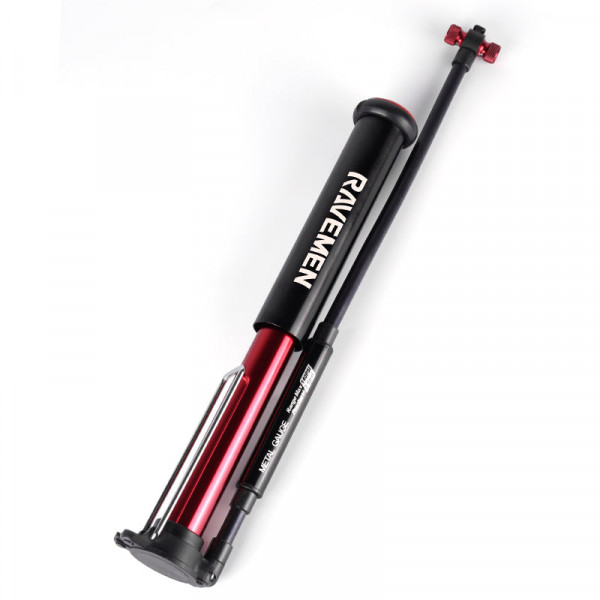 Ravemen Mini-Standpumpe mit Trittstütze & Manometer bis 220 PSI/15 Bar MP02