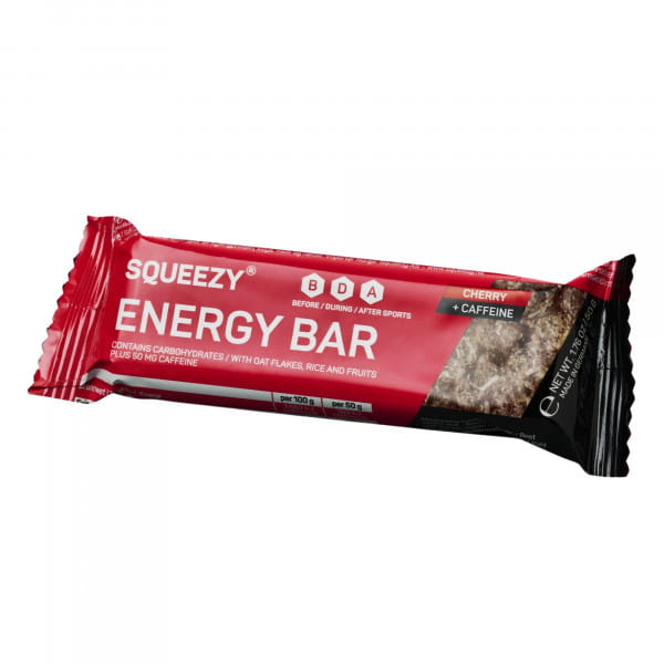 SQUEEZY Energy Bars Kirsche+Koffein Energieriegel Box (12 x 50 g)