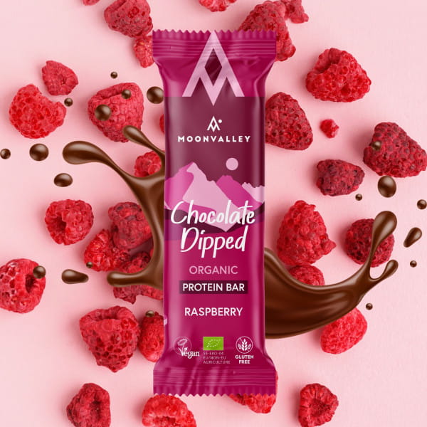 Moonvalley Organic Protein Bar Chocolate-Dipped - Raspberry Box (12 x 50 g)