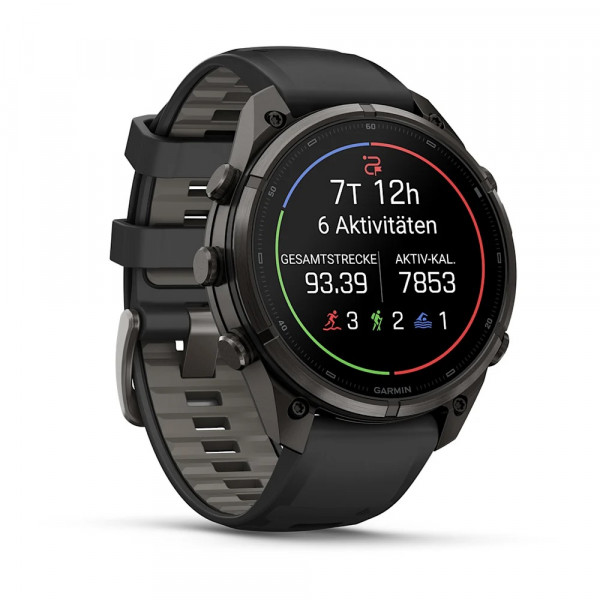 Garmin fēnix 9 Pro – inReach 47 mm Carbongrau DLC-Titan / Schwarz-Kieselgrau