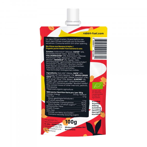 Rabbit Fuel OatNana Bio-Püree aus Banane & Hafer 6er Pack