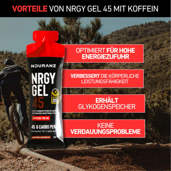 4ENDURANCE Nrgy Gel 45 Box Coffee-Cherry - Energy-Gel mit 130 mg Koffein (16 x 75 g)