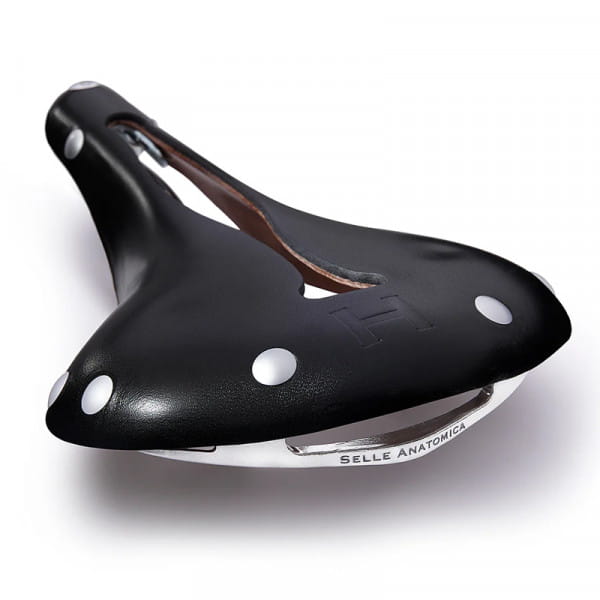 [REFURBISHED] Selle Anatomica H2 Leder-Fahrradsattel Schwarz / Silber