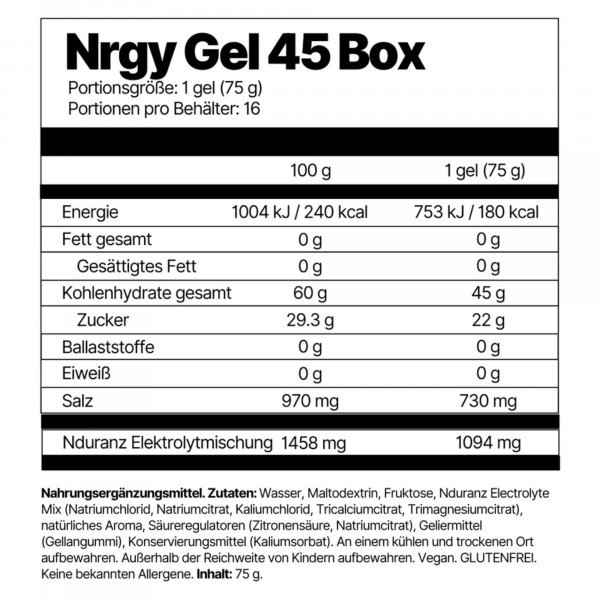 4ENDURANCE Nrgy Gel 45 Box Orange (16 x 75 g)