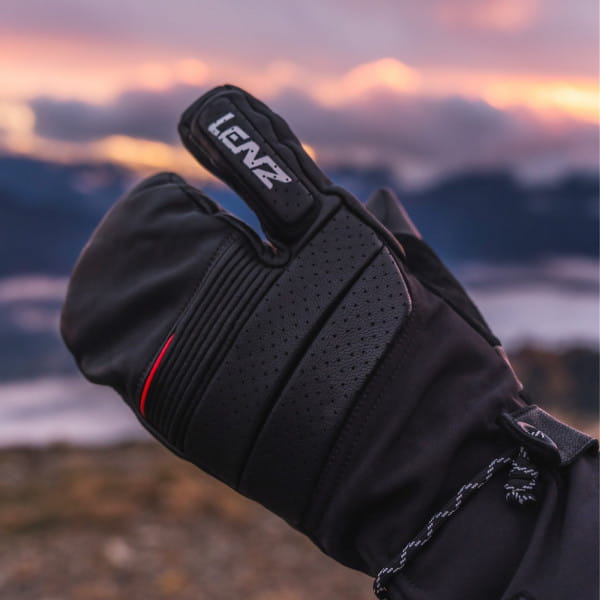 Lenz Heat Glove 9.0 Lobster Finger Cap Men beheizbare Handschuhe Ziegenleder / Schafwolle, ohne Akku